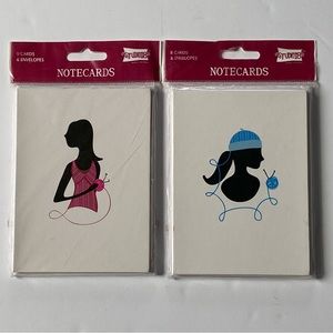 Note Cards 2 Sets Knitting Sewing Pink Blue Lady Fashion New 16 Cards Envelopes
